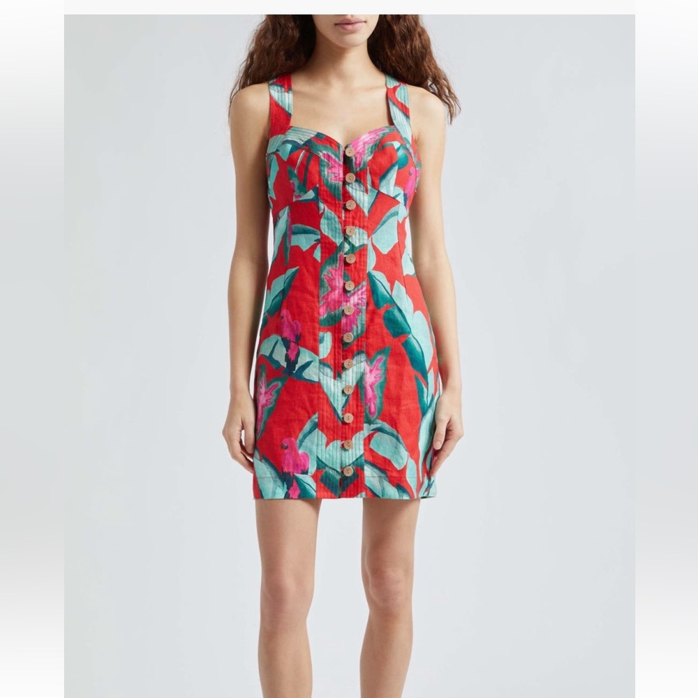 FARM Rio Summer Foliage Linen Dress M NWT